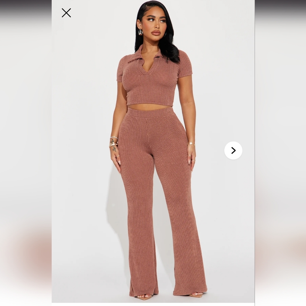 Fashion Nova Crop Top & Pants Knit Set